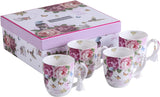 Stylish Mugs Set with Floral Design and Butterfly Accents in Decorative Box from London Boutique Lifestyle