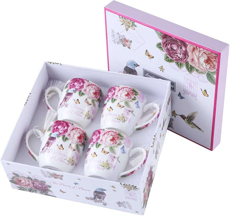 Elegant Mugs Set featuring floral design, beautifully packaged for gifting or home use
