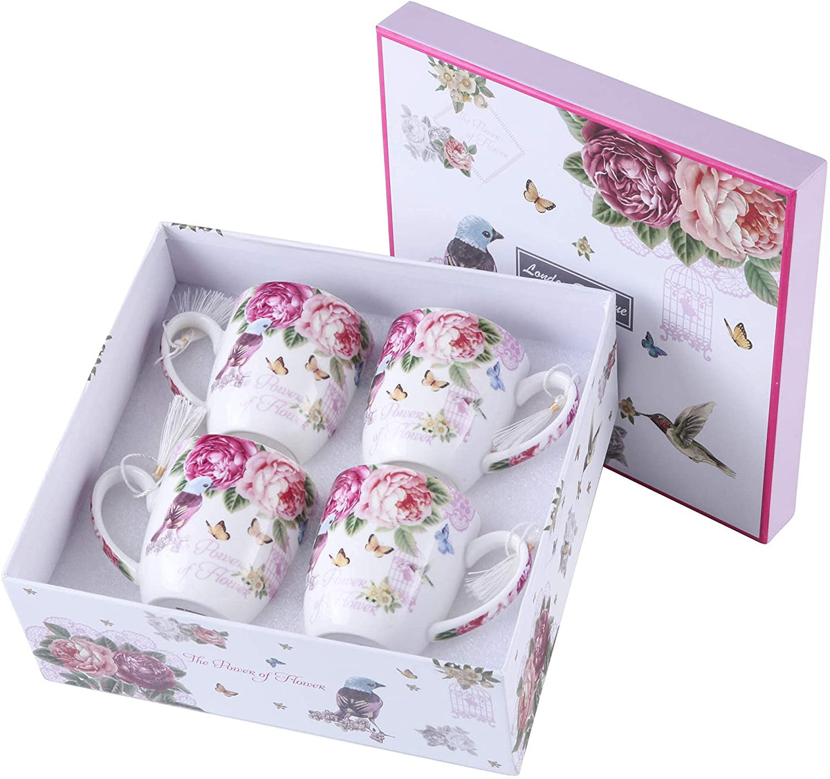 Elegant Mugs Set featuring floral design, beautifully packaged for gifting or home use