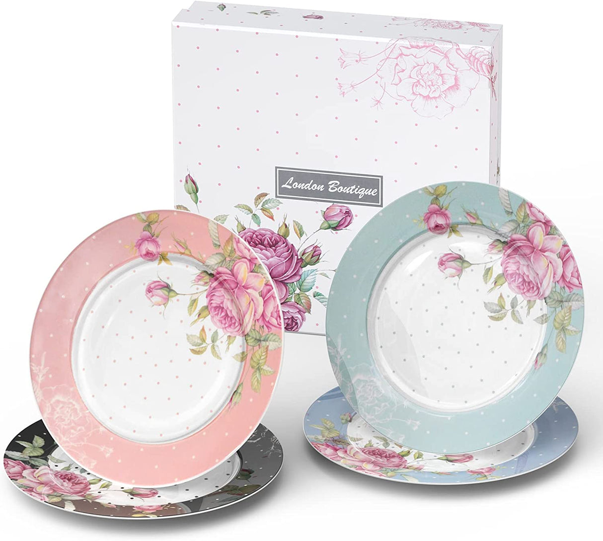 Set of Floral Cake Stands in Pink and Blue from London Boutique Lifestyle with Polka Dot Design
