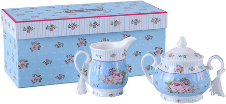 Elegant sugar bowl from London Boutique Lifestyle with matching creamer in floral design and gift box