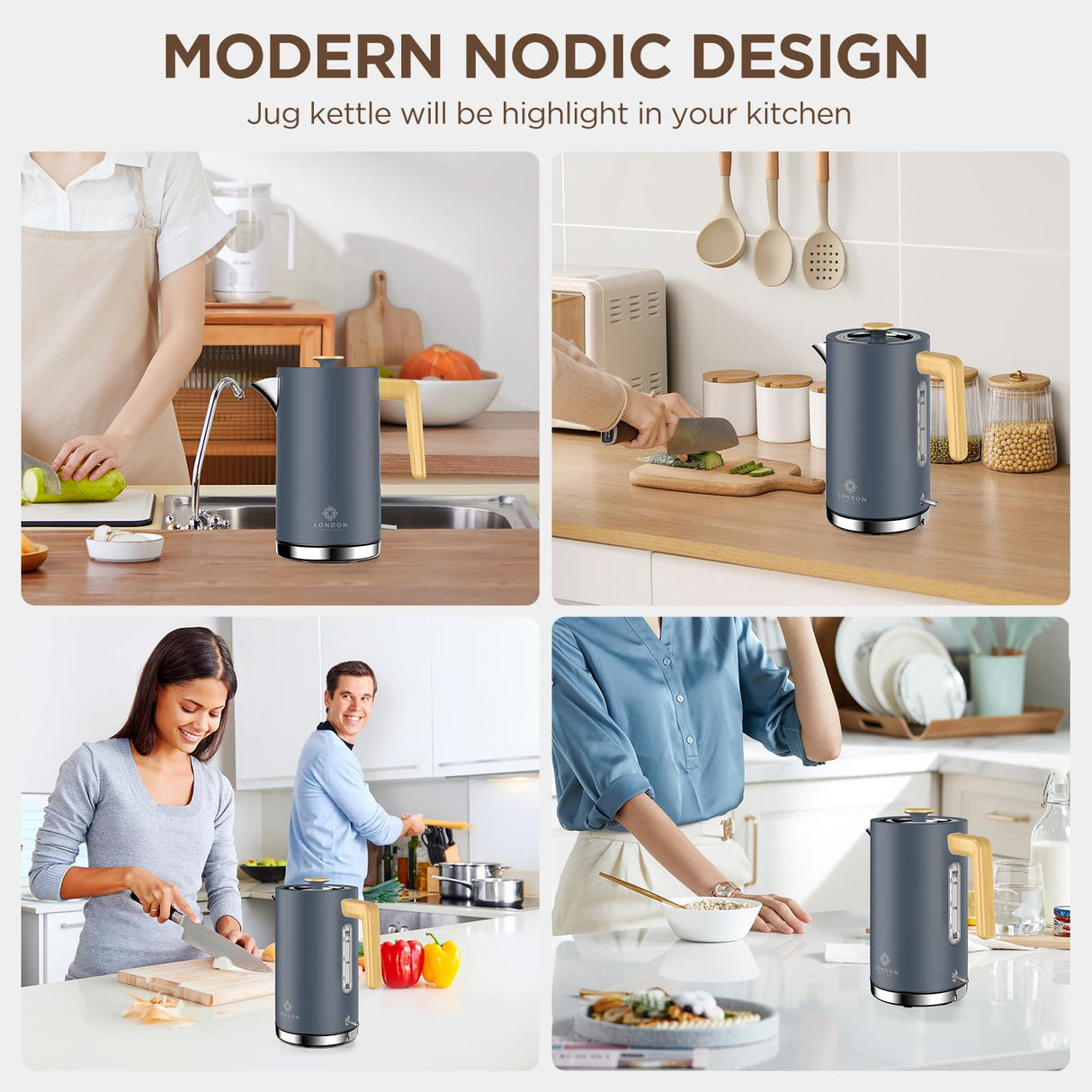Electric kettle with modern Nordic design, perfect for stylish kitchens and daily tea preparation