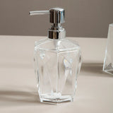 Orsina Clear Diamond-Shaped Lotion Dispenser with Chrome Pump for Elegant Bathroom Decor