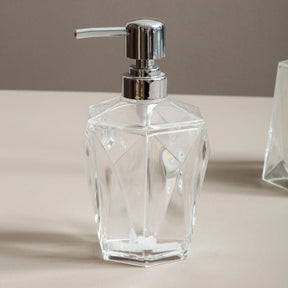 Orsina Clear Diamond-Shaped Lotion Dispenser with Chrome Pump for Elegant Bathroom Decor