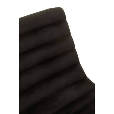 Close-up of Orsina Lounge Chair featuring a stylish ribbed design in sleek black upholstery