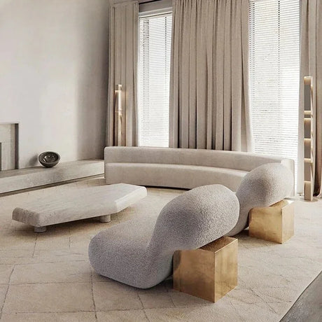 Nisu Home Lounge Chair in Soft Grey Fabric with Unique Organic Shape for Modern Living Rooms