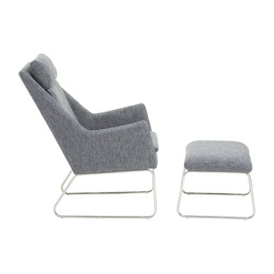 Orsina Grey Lounge Chair with Matching Ottoman for Comfortable Seating and Relaxation