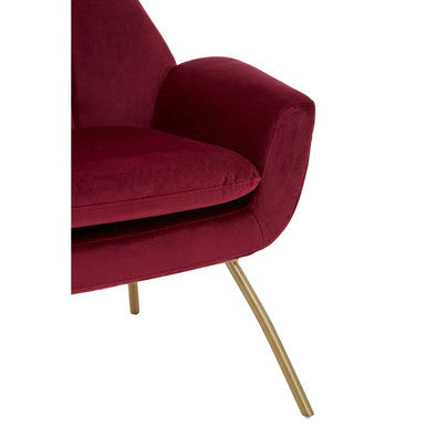 Orsina Lounge Chair in burgundy velvet with gold metal legs for stylish seating
