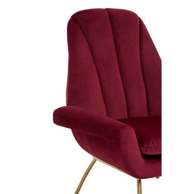 Orsina Lounge Chair in deep red velvet with elegant gold legs and stylish design