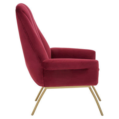 Orsina Lounge Chair in burgundy velvet with elegant gold legs for stylish accent seating