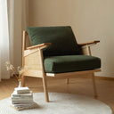 Nisu Home Lounge Chair with Soft Green Cushion and Natural Wood Frame for Stylish Comfort