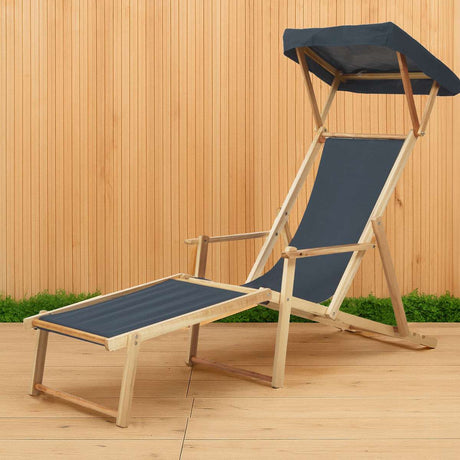 Orsina Lounger with Adjustable Canopy and Wooden Frame for Outdoor Relaxation
