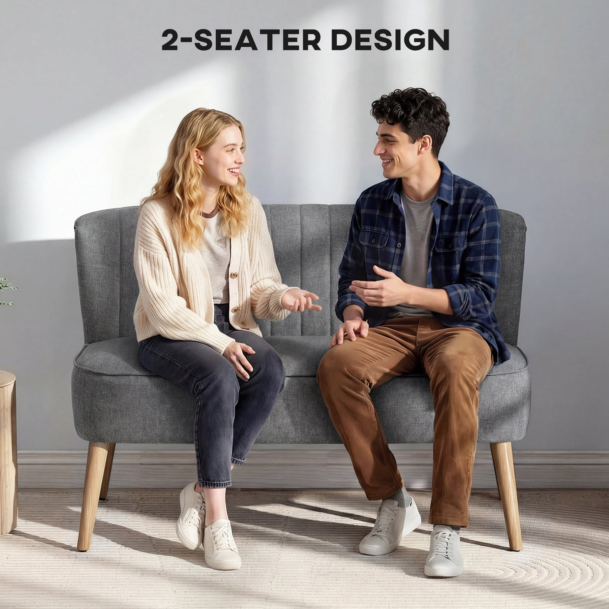 Wise Galleria Loveseat Sofa in grey with two seated design and wooden legs, ideal for modern living spaces