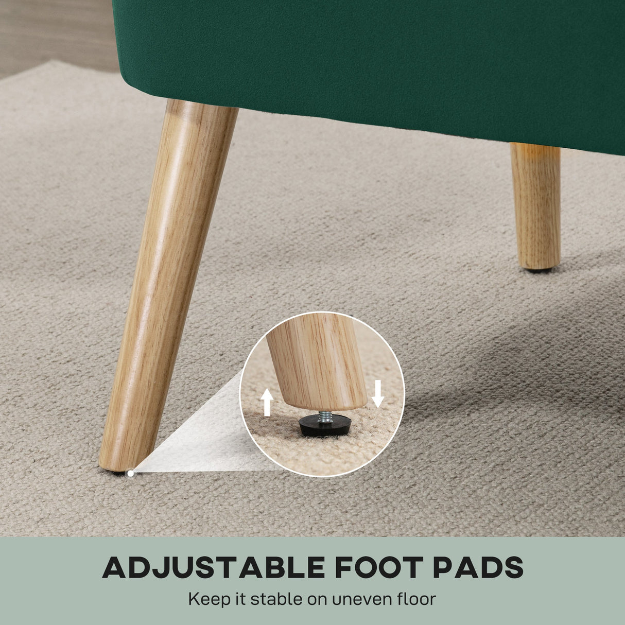 Wise Galleria Loveseat Sofa with Adjustable Foot Pads for Stability on Uneven Floors