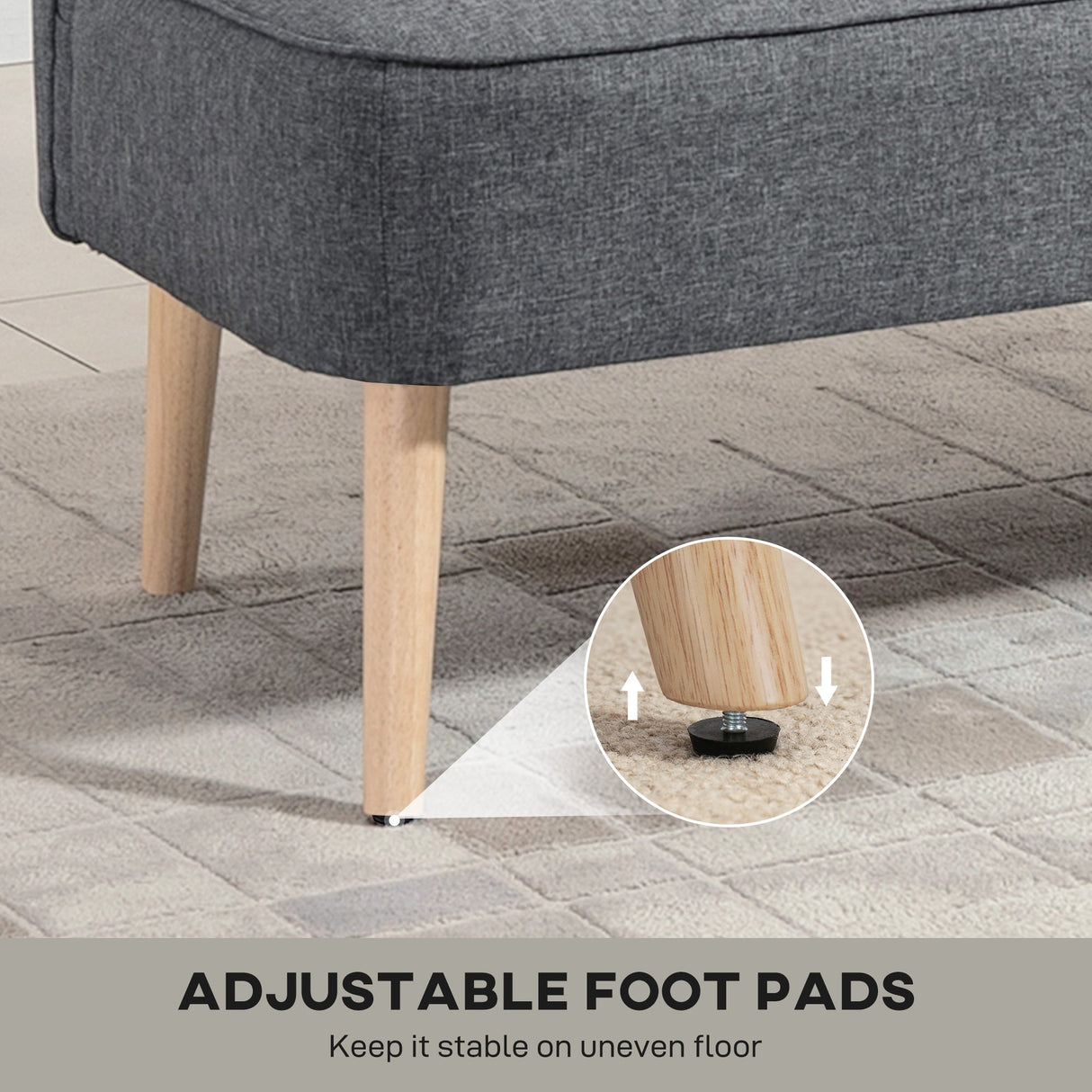 Wise Galleria Loveseat Sofa with adjustable foot pads for stability on uneven floors