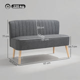 Stylish grey Loveseat Sofa with vertical tufting and wooden legs, supporting up to 220 kg