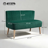 Wise Galleria Loveseat Sofa in Green with Elegant Tufted Design and Wooden Legs