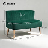 Wise Galleria Loveseat Sofa in Green with Elegant Tufted Design and Wooden Legs