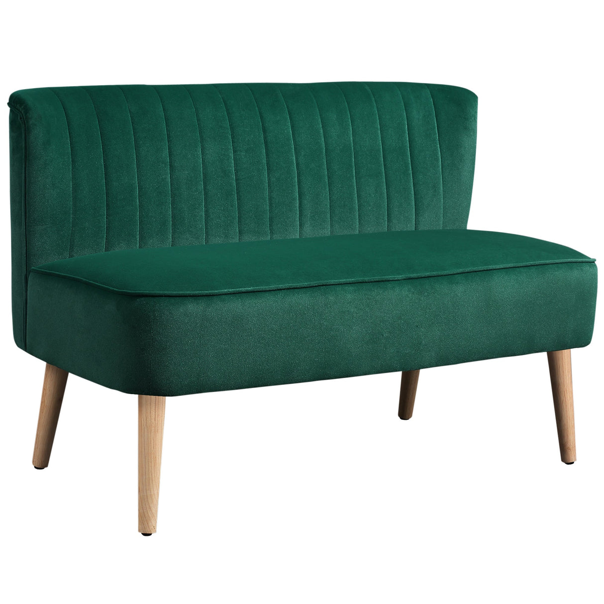 Stylish green Loveseat Sofa with ribbed upholstery and wooden legs for modern living spaces