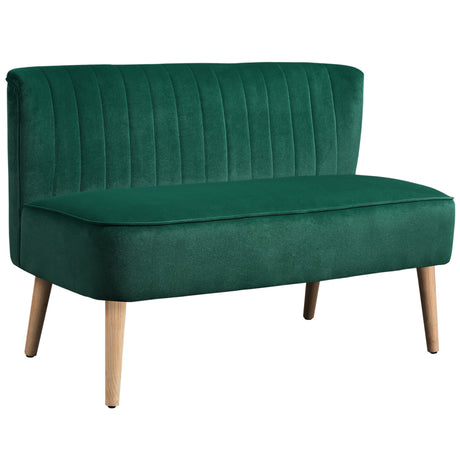 Stylish green Loveseat Sofa with ribbed upholstery and wooden legs for modern living spaces