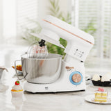 Wise Galleria Stand Mixer in white with bowl and whisk for versatile baking and cooking tasks