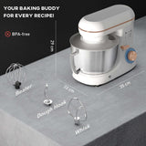 Wise Galleria Stand Mixer with beater, dough hook, and whisk for versatile baking needs