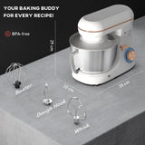 Wise Galleria Stand Mixer with beater, dough hook, and whisk for versatile baking needs