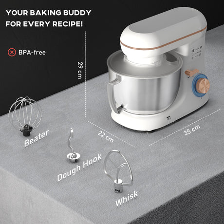 Wise Galleria Stand Mixer with beater, dough hook, and whisk for versatile baking needs