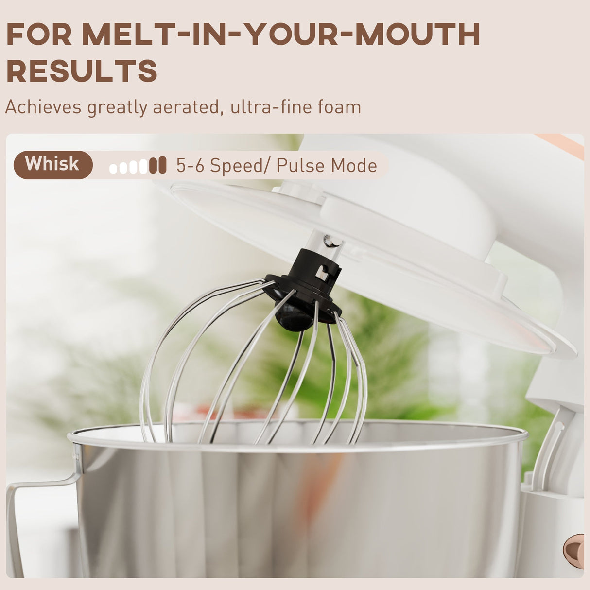 Wise Galleria Stand Mixer with Whisk Attachment for Achieving Light and Fluffy Foam