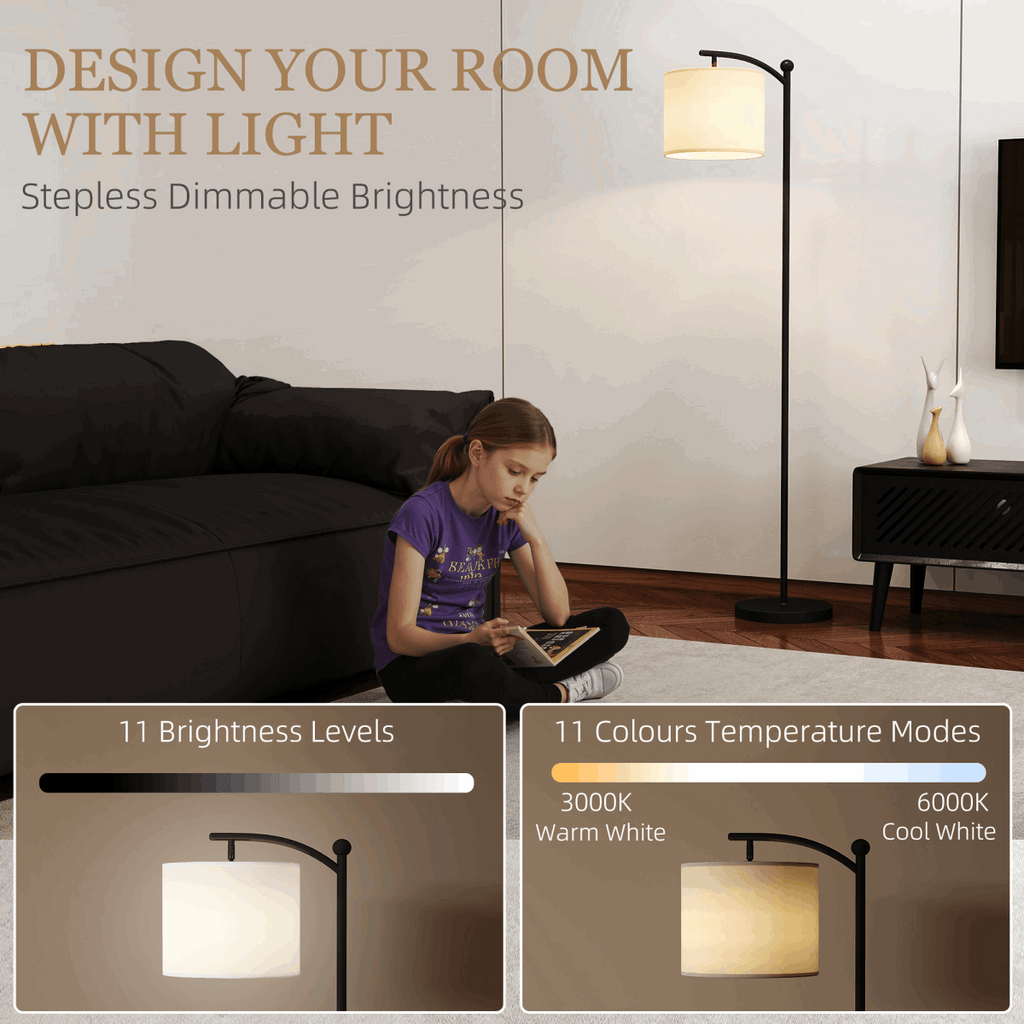 HOMCOM LED Floor Lamp with Dimmable Colours Temperature & Brightness, Black HOMCOM