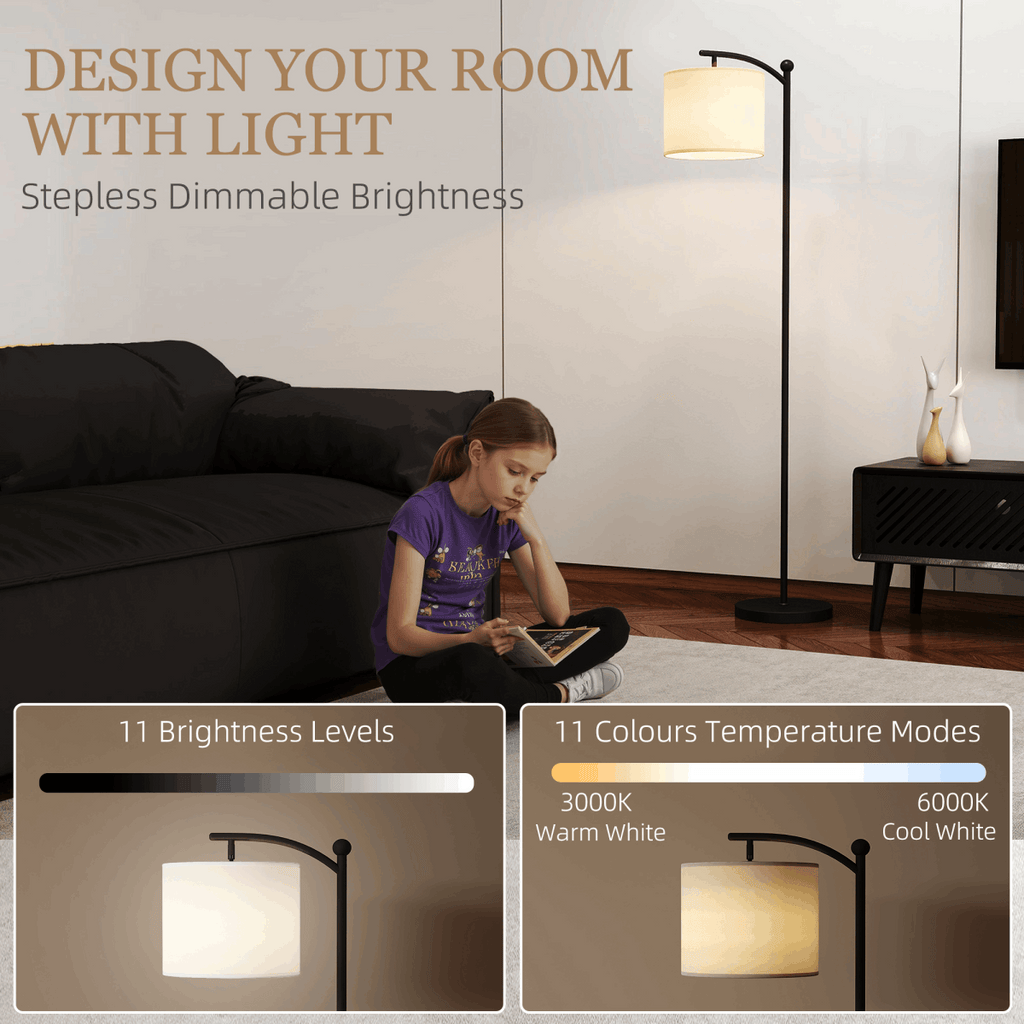 HOMCOM LED Floor Lamp with Dimmable Colours Temperature & Brightness, Black HOMCOM