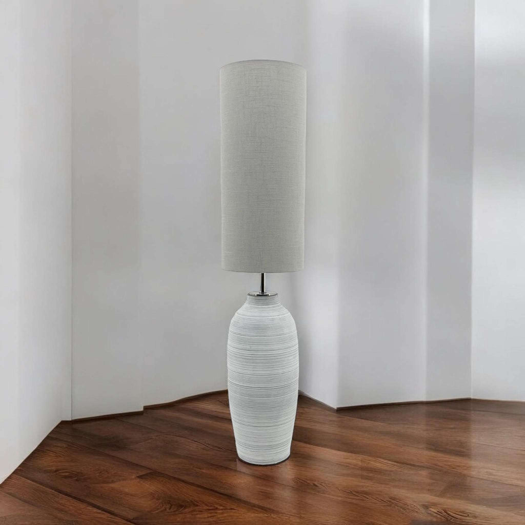 MSL White Ceramic Tall Traditional Table Lamp - Linen Shade MSL