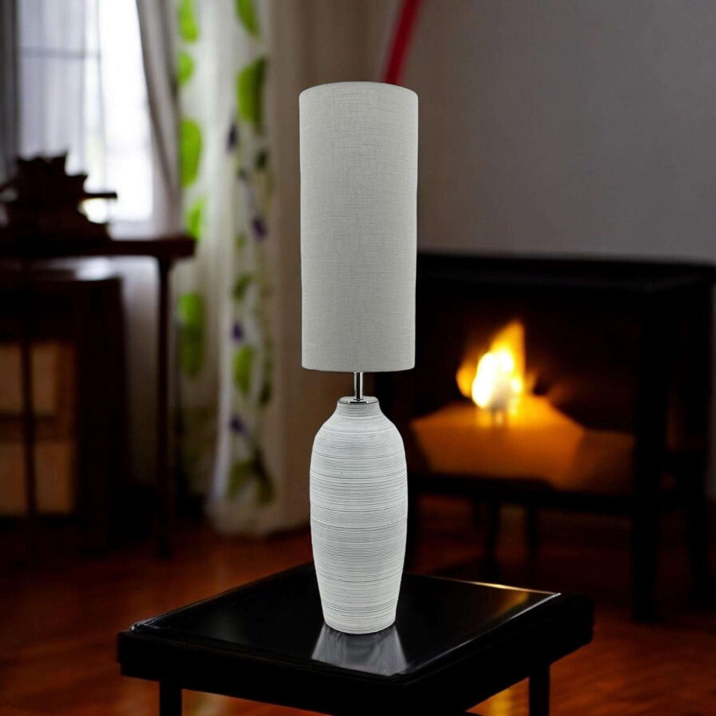 MSL White Ceramic Tall Traditional Table Lamp - Linen Shade MSL