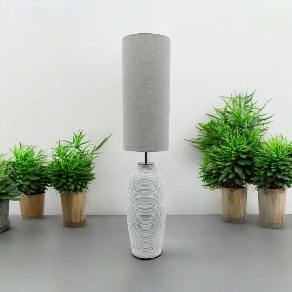 MSL White Ceramic Tall Traditional Table Lamp - Linen Shade MSL