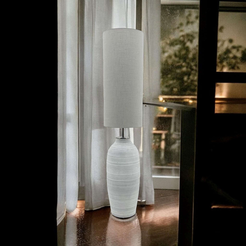 MSL White Ceramic Tall Traditional Table Lamp - Linen Shade MSL