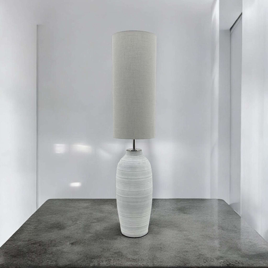 MSL White Ceramic Tall Traditional Table Lamp - Linen Shade MSL