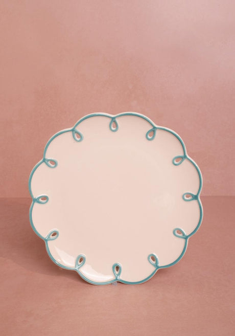 Casa by Josephine Jenno Lunch Plate with Decorative Scalloped Edge in Soft Pink and Blue