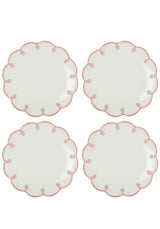 Set of four Casa by Josephine Jenno scalloped Lunch Plates in white with pink detailing