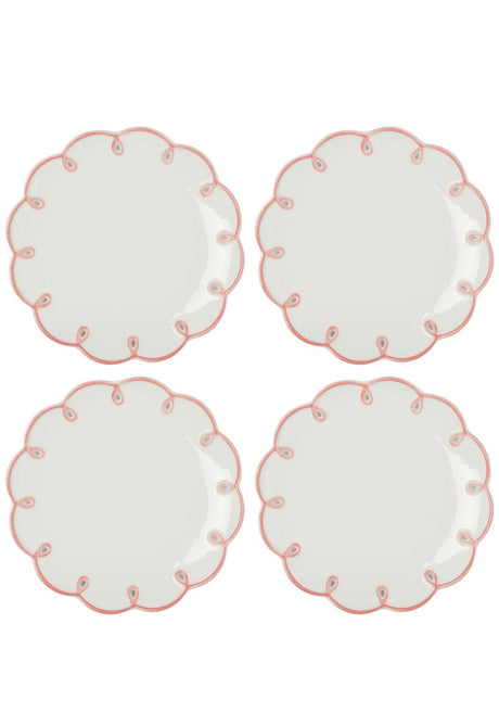 Set of four Casa by Josephine Jenno scalloped Lunch Plates in white with pink detailing