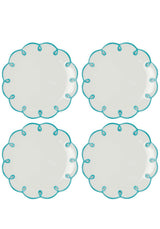 Set of four Casa by Josephine Jenno Lunch Plates with turquoise scalloped edges, perfect for serving desserts