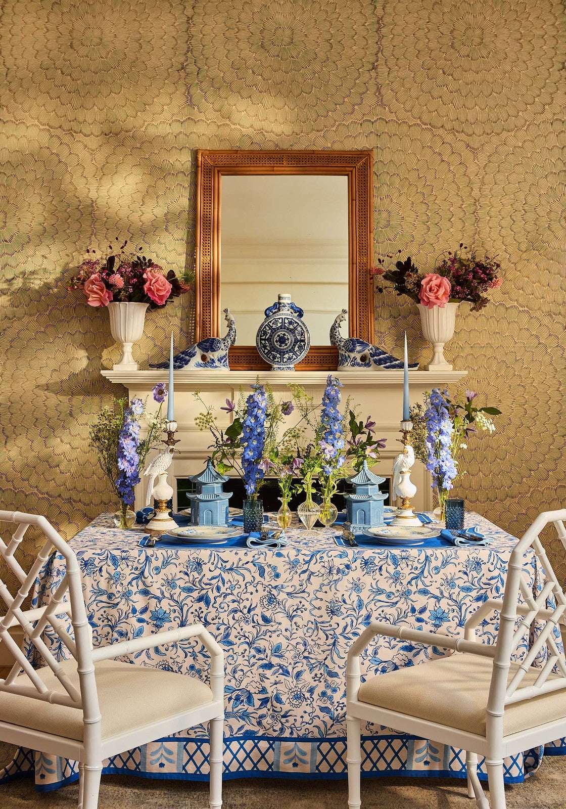 Casa by Josephine Jenno Cotton Tablecloth in Blue Floral Pattern for Elegant Dining Settings