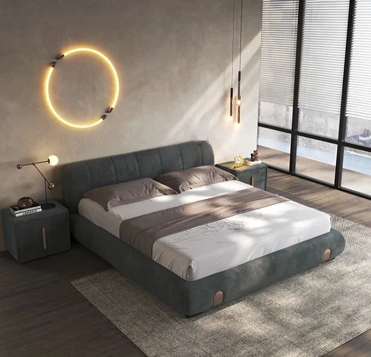 Nisu Home Luxury Bed in Grey Fabric with Plush Headboard and Modern Design for Stylish Bedrooms