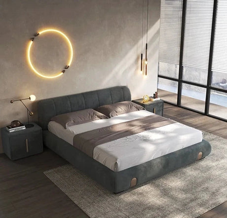 Nisu Home Luxury Bed in Grey Fabric with Plush Headboard and Modern Design for Stylish Bedrooms