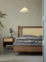 Nisu Home Luxury Bed with Rattan Headboard and Modern Design for Stylish Bedrooms