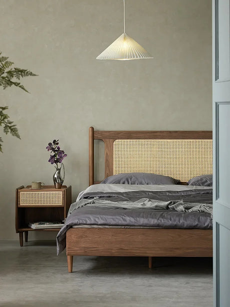 Nisu Home Luxury Bed with Rattan Headboard and Modern Design for Stylish Bedrooms