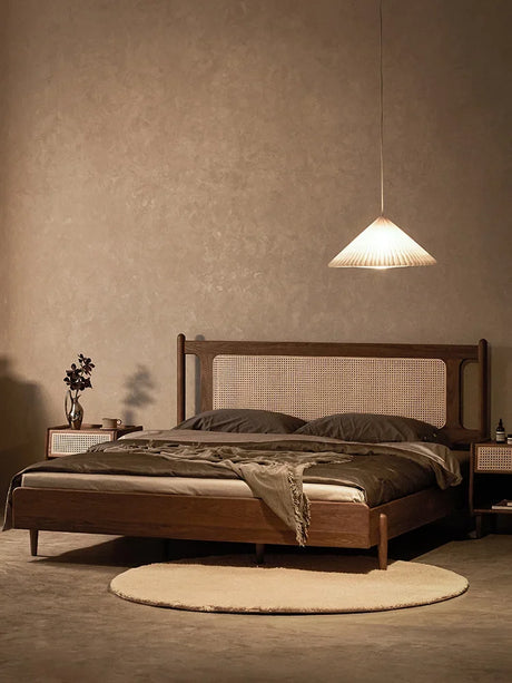 Nisu Home Luxury Bed with Elegant Wooden Frame and Soft Bedding in a Stylish Bedroom Setting