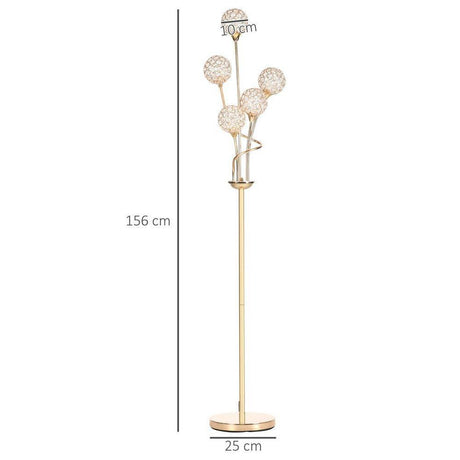 K9 Crystal Floor Lamp for Living Room, 5 Light Upright Standing Lamp, Gold HOMCOM