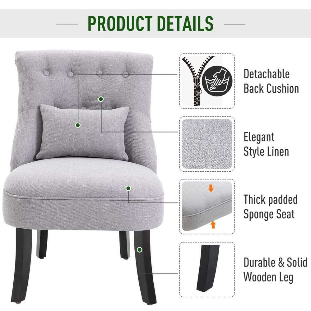 HOMCOM Grey Sofa Dining Chair with Button Tufted Back HOMCOM
