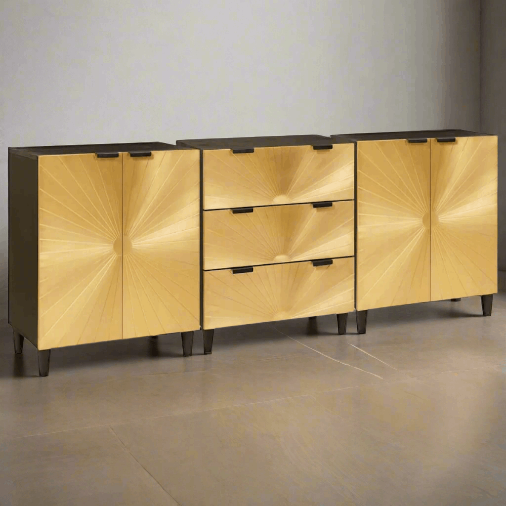 vidaXL Sideboard 3 pcs Black and Gold 60 x 33 x 75 cm Solid mango wood vidaXL