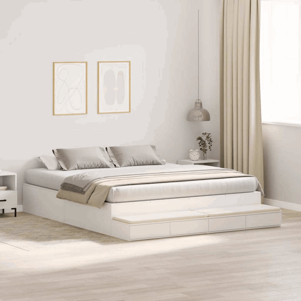 vidaXL Storage Bed Frame White 236.5 x 200 x 31.5 cm Engineered wood vidaXL